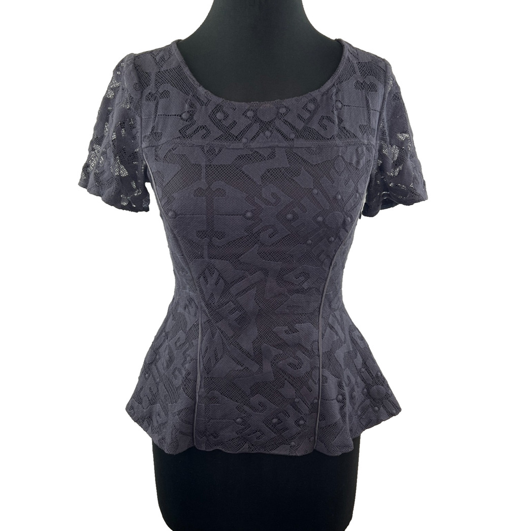 ADDISON New York Crochet Lace Peplum Gray Top Blouse Size M Medium $168